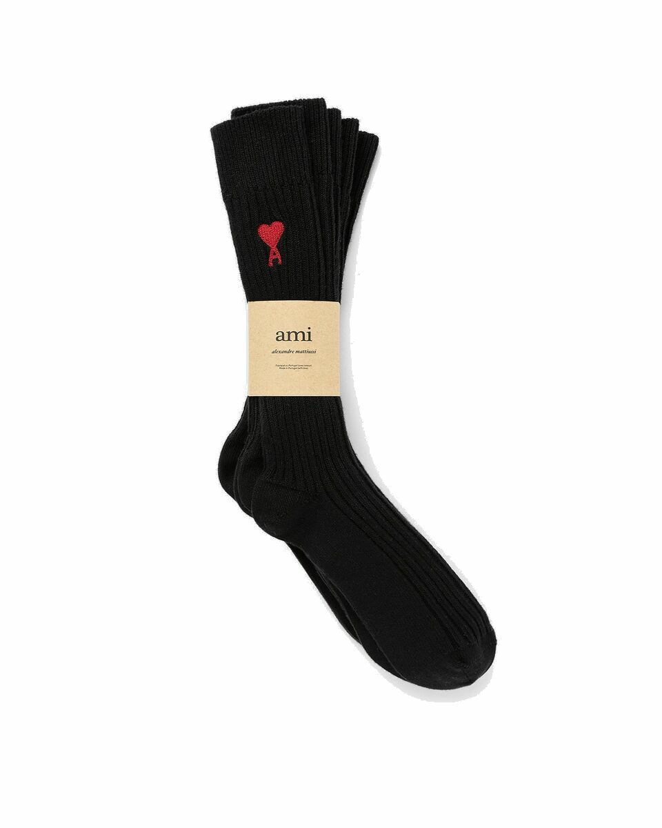 Photo: Ami Paris Three Pack Ami De Coeur Socks Black - Mens - Socks