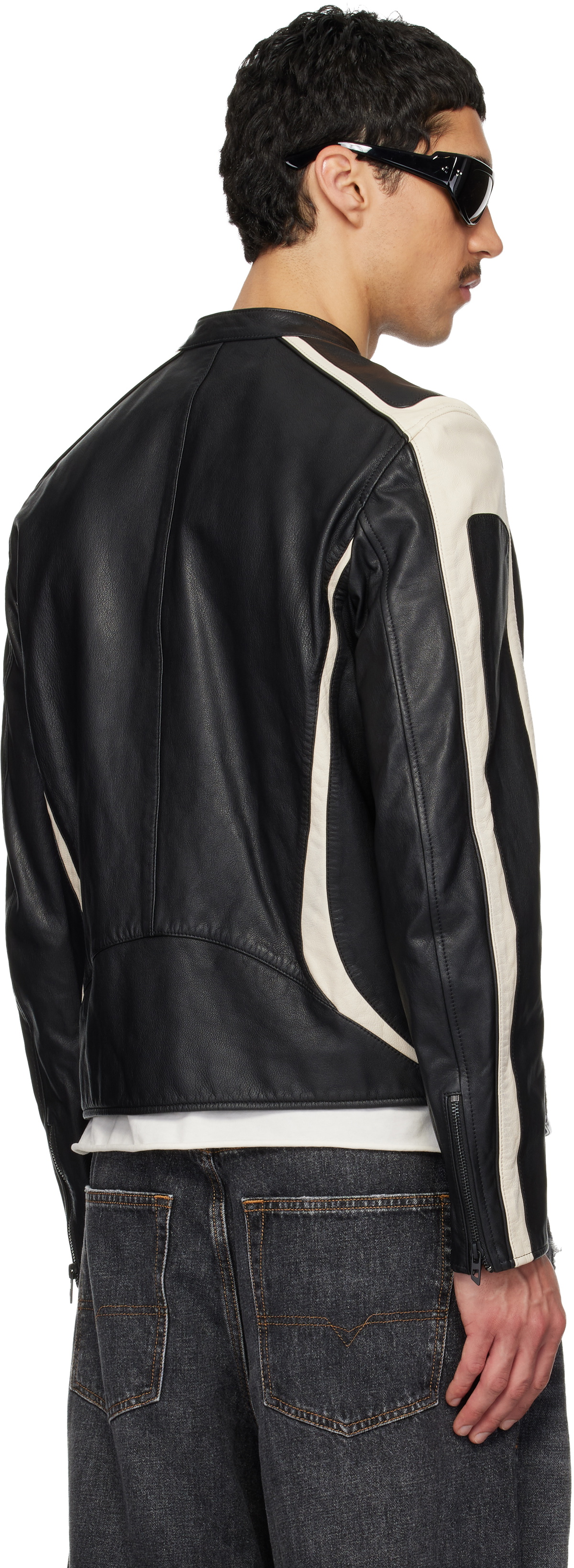 Diesel Black & Off-White L-Adam Leather Jacket