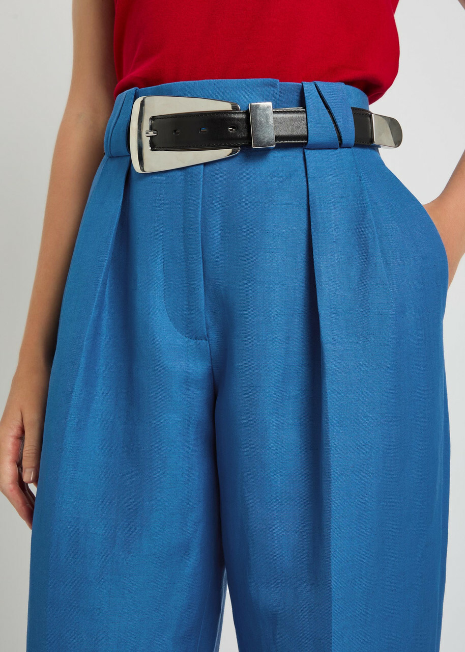 Versace Wool and Linen-blend Trousers Blue