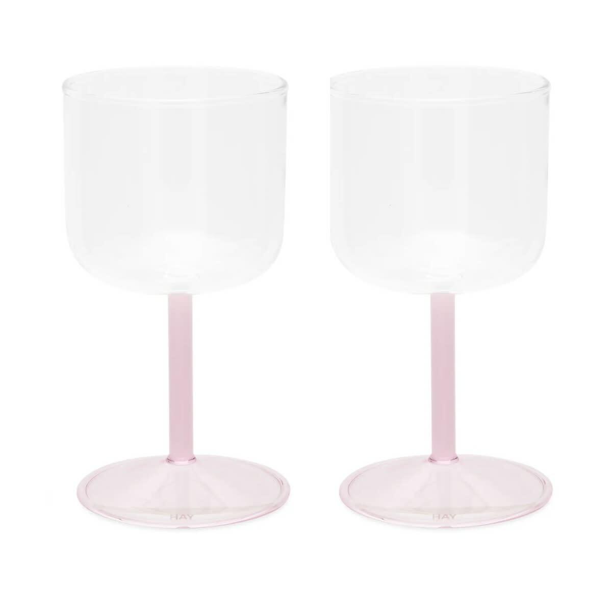 HAY Tint Wine Glass - Set of 2 in Clear/Jade Light Pink 