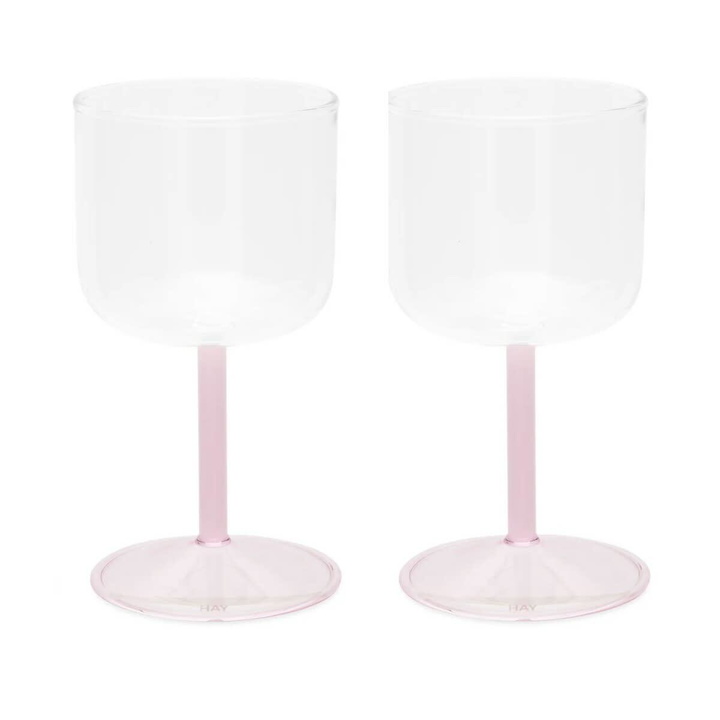Photo: HAY Tint Wine Glass - Set of 2 in Clear/Jade Light Pink 