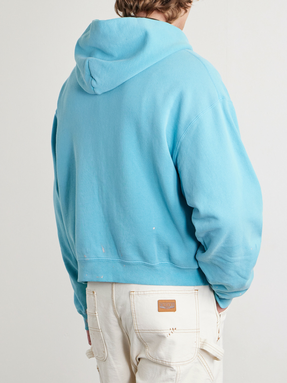 Cherry Los Angeles - Logo-Embroidered Paint-Splattered Cotton-Jersey Zip-Up Hoodie - Blue