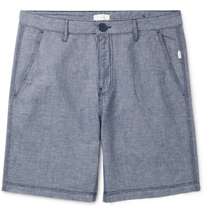 Photo: Onia - Austin Basketweave Linen and Cotton-Blend Shorts - Blue