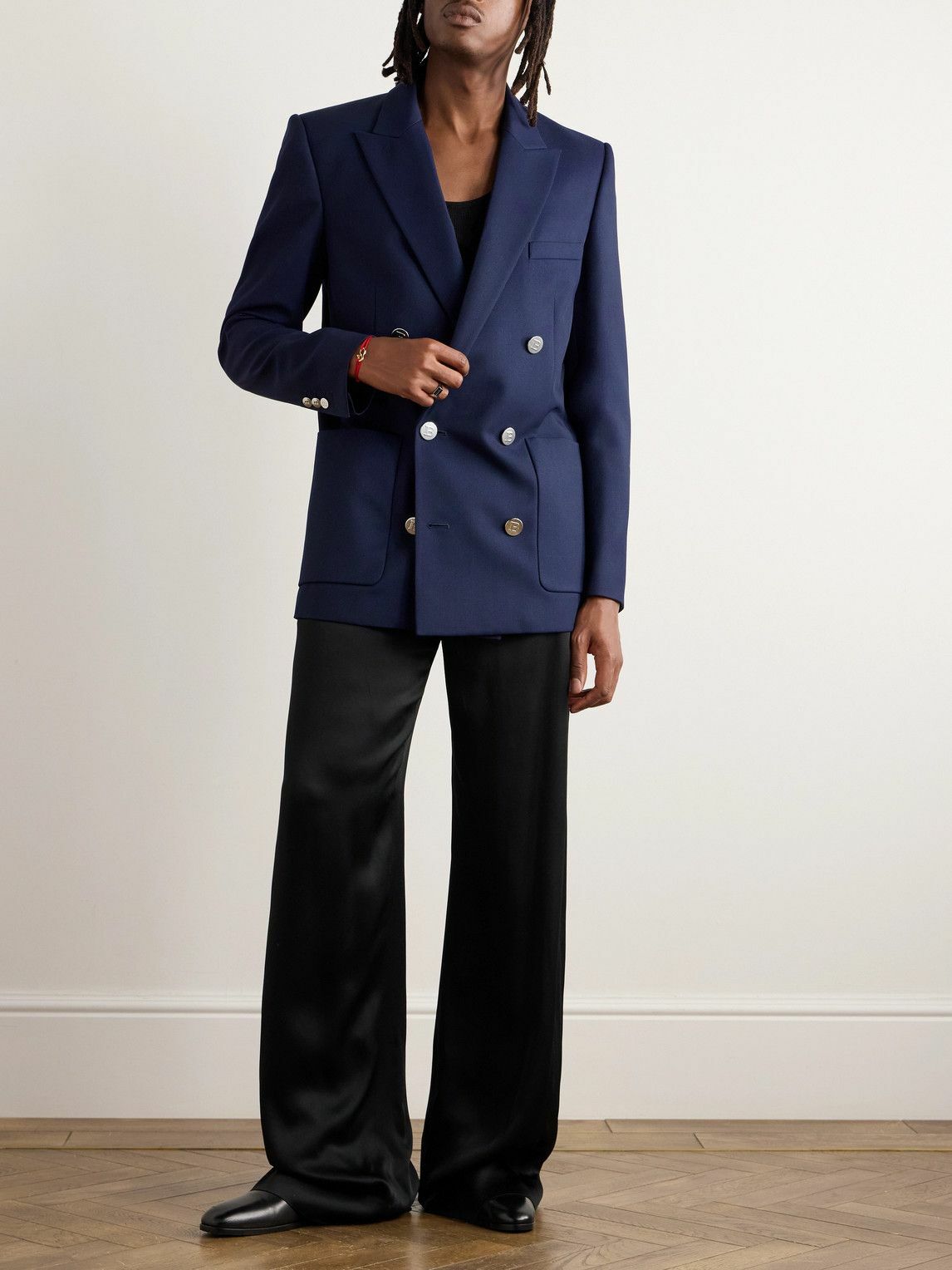 Balmain - Slim-Fit Double-Breasted Wool-Twill Blazer - Blue Balmain