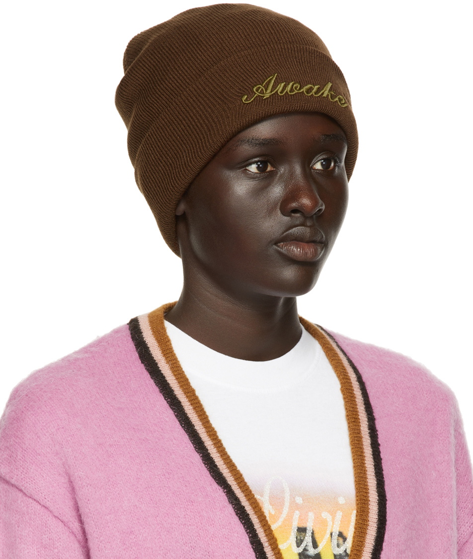 Awake NY Brown Script Logo Beanie