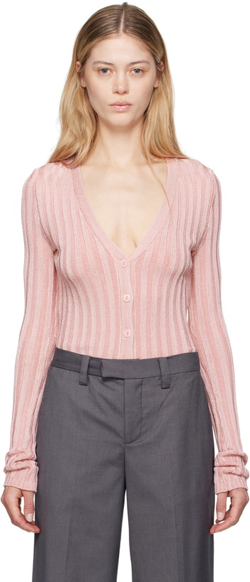 Photo: GUIZIO Pink Slinky Rib Cardigan