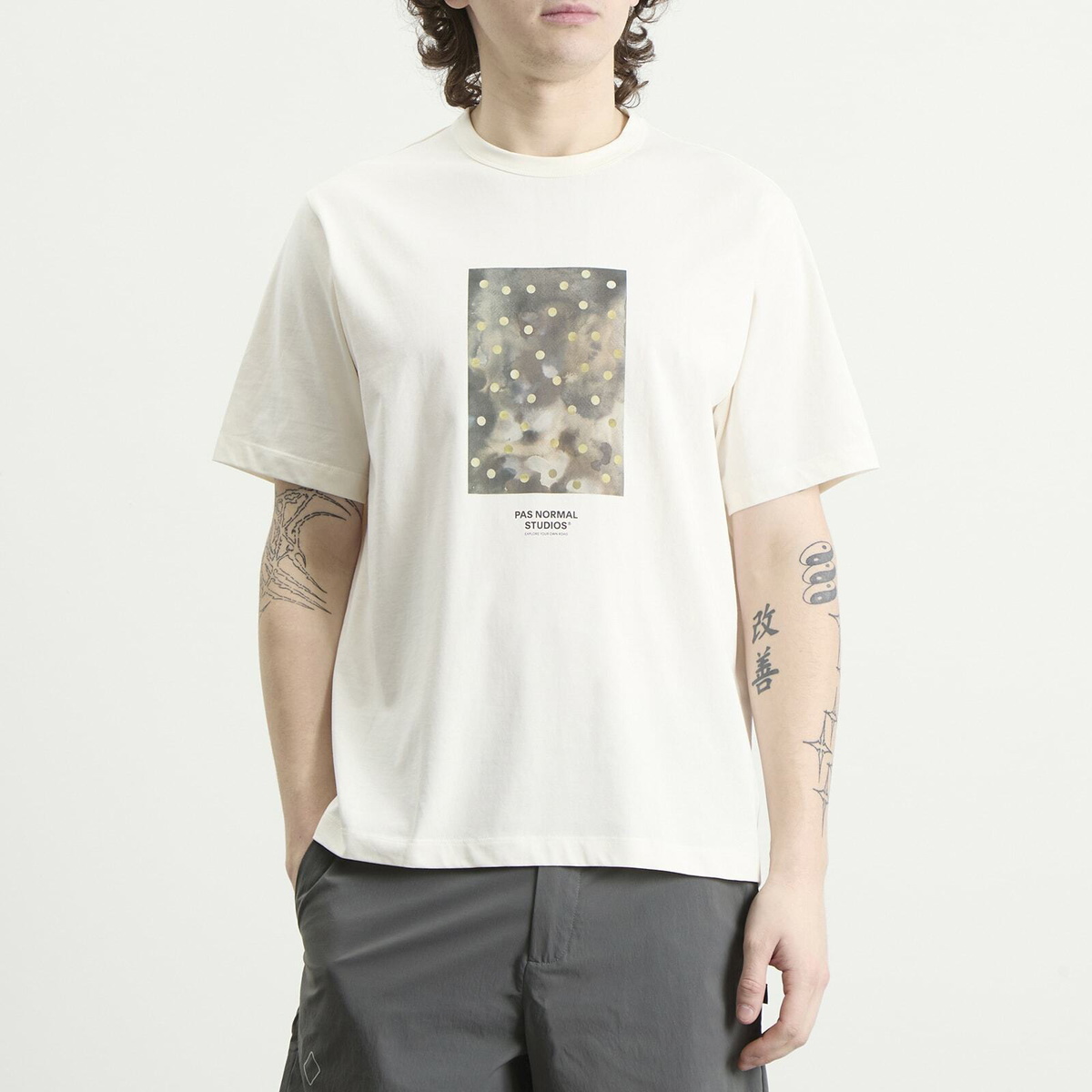 Pas Normal Studios Men's Off-Race Cotton Tech T-Shirt in Off White