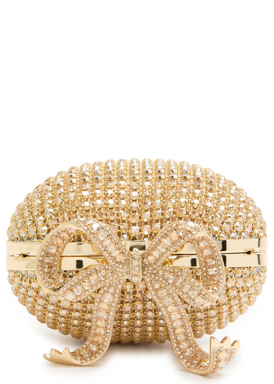 Self-portrait Heart Crystal-embellished Satin Clutch - Gold - One Size