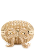 Self-portrait Heart Crystal-embellished Satin Clutch - Gold - One Size