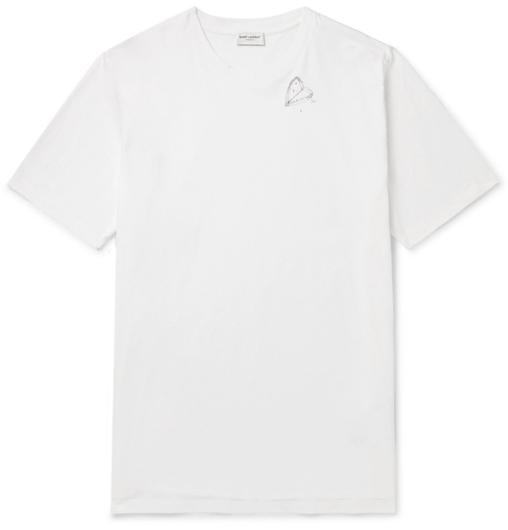 Photo: SAINT LAURENT - Printed Cotton-Jersey T-Shirt - White