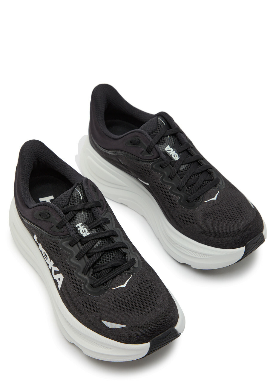 Hoka Bondi 9 Jacquard Mesh-knit Sneakers Black And White