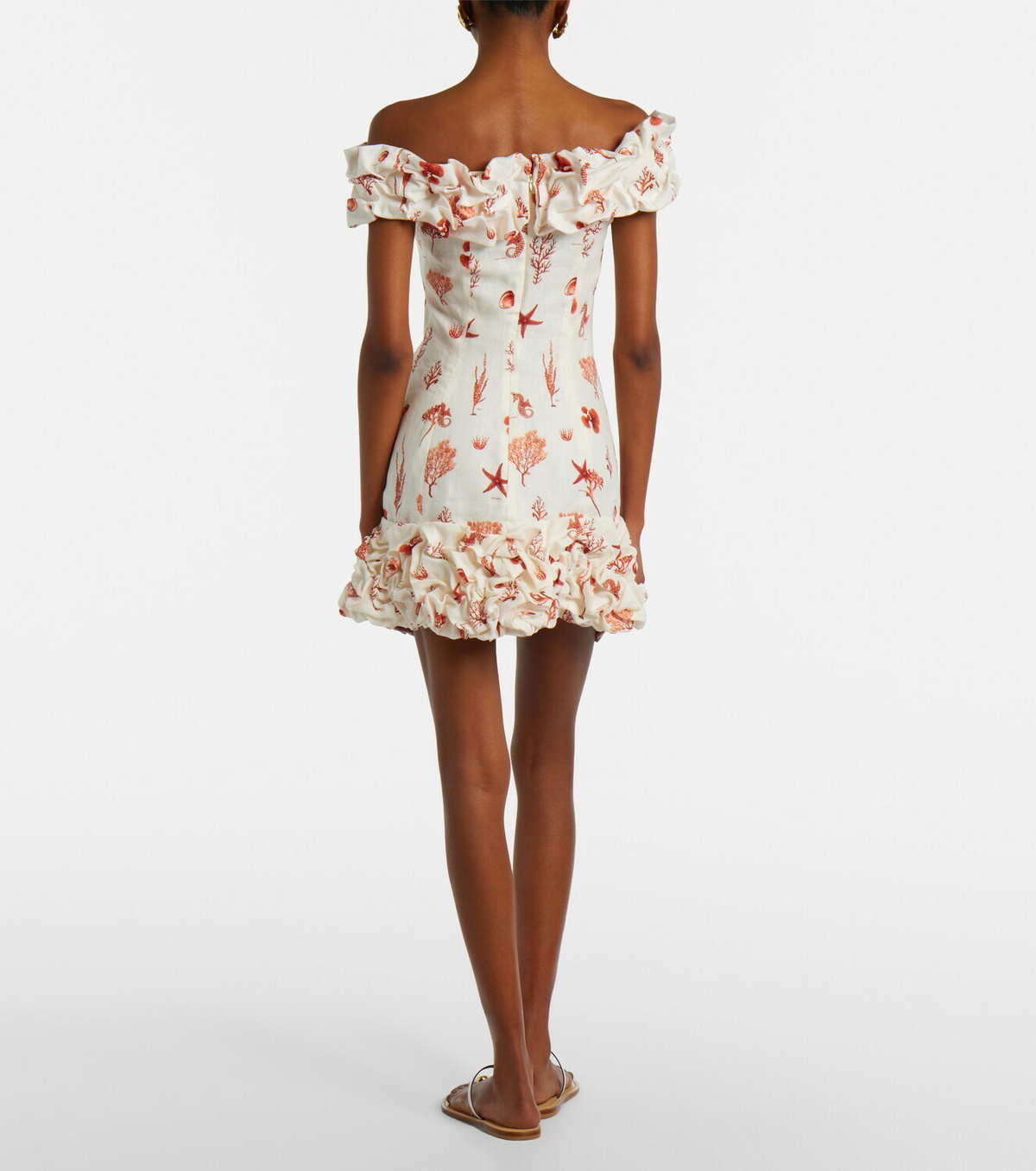 Agua by Agua Bendita Jardin printed off-shoulder linen minidress