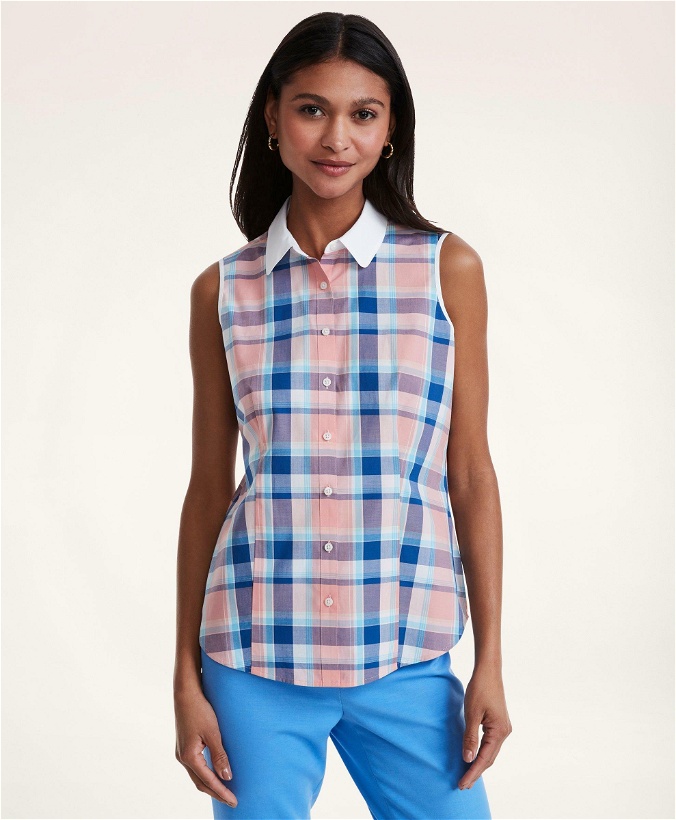 Photo: Brooks Brothers Women's Fitted Cotton Sleeveless Shirt | Light Orange