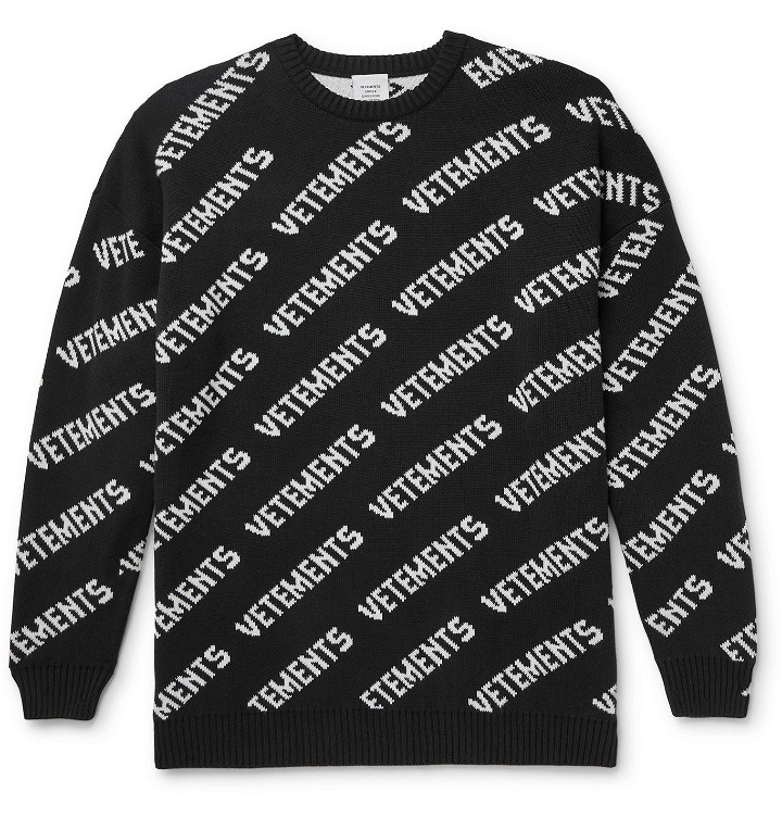 Photo: Vetements - Logo-Jacquard Cotton and Cashmere-Blend Sweater - Black