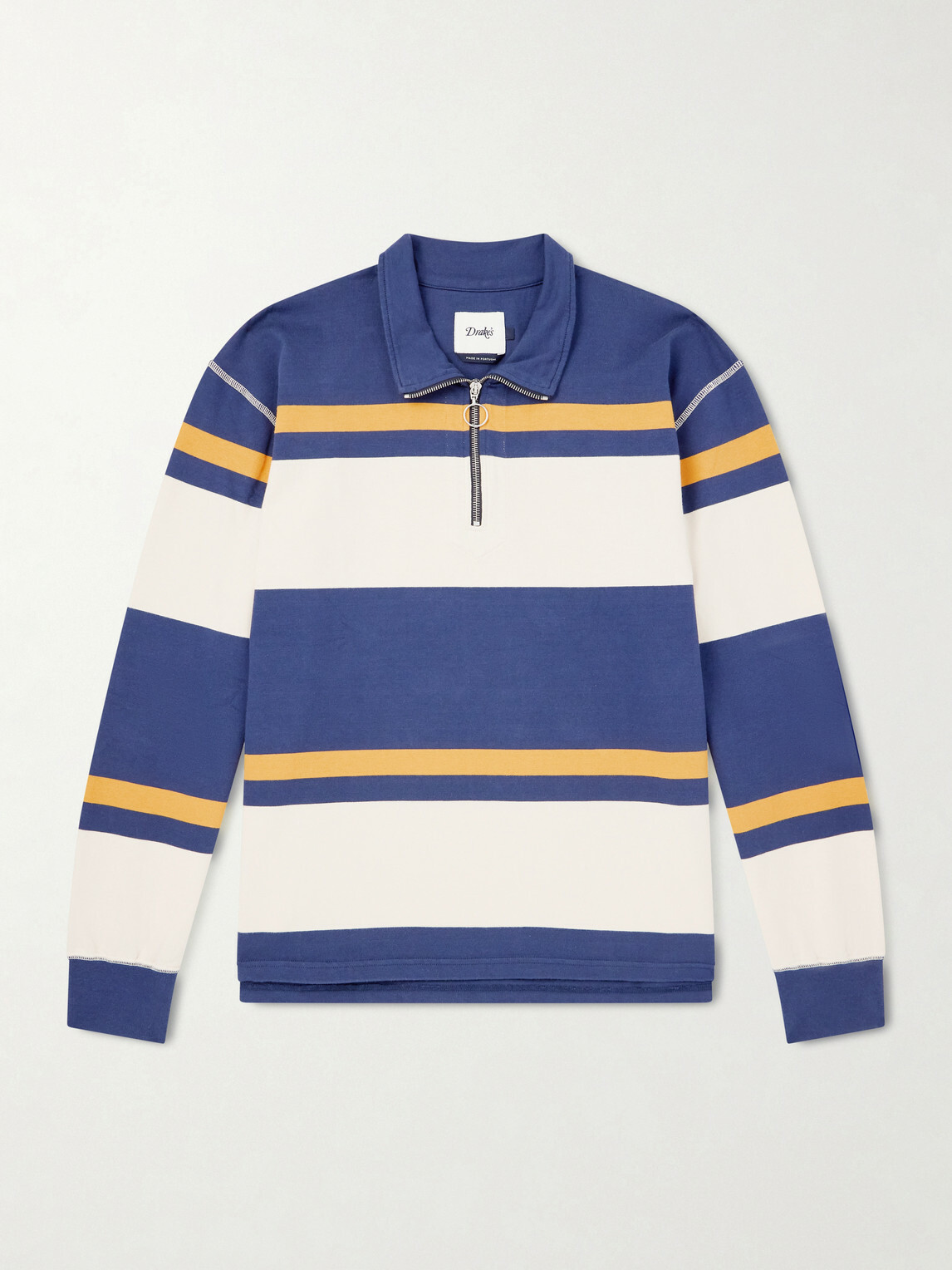 Drake's - Striped Cotton-Jersey Half-Zip Polo Shirt - Blue