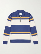 Drake's - Striped Cotton-Jersey Half-Zip Polo Shirt - Blue