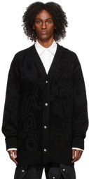 We11done Black All Over Graffiti Cardigan