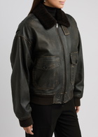 The Row Adonis Shearling-trimmed Distressed Leather Jacket Black
