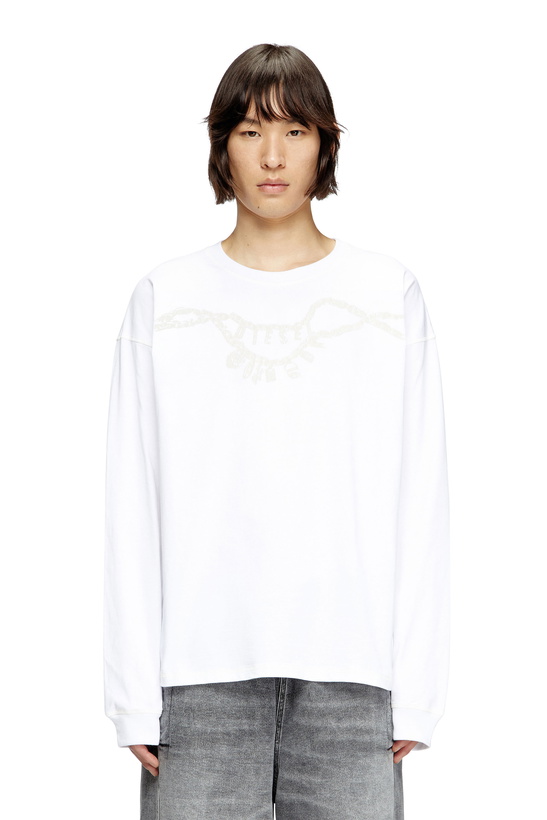 Photo: Diesel Long-sleeve T-shirt with charm necklace print - T-Shirts - Unisex - White