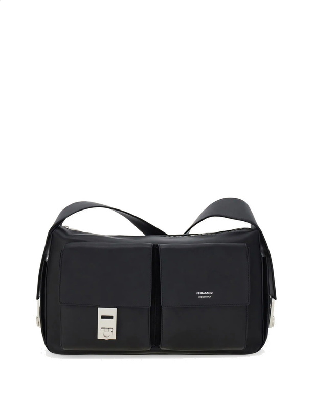 Photo: Ferragamo Mens Utility shoulder bag with Hug buckle (L) in Black