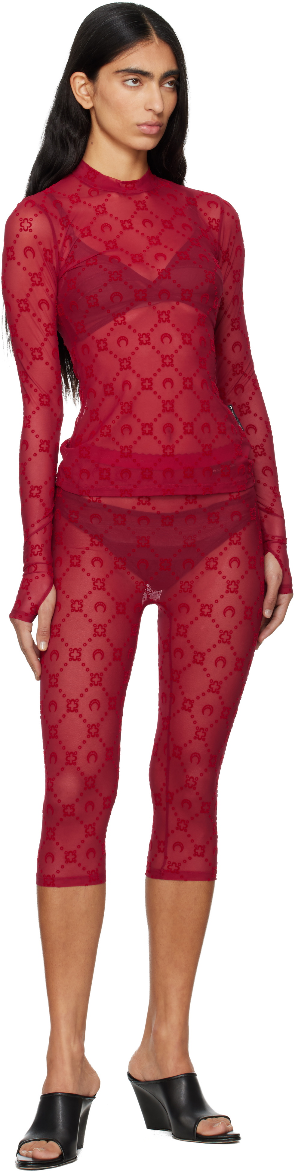 Marine Serre Red Moonogram Mesh Flock Capri Leggings