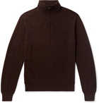 Ermenegildo Zegna - Slim-Fit Nubuck-Trimmed Cashmere Half-Zip Sweater - Dark brown