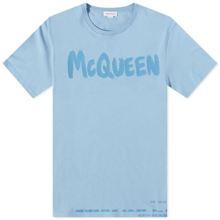 Photo: Alexander McQueen Men's Grafitti Logo T-Shirt in Skyblue/Mix