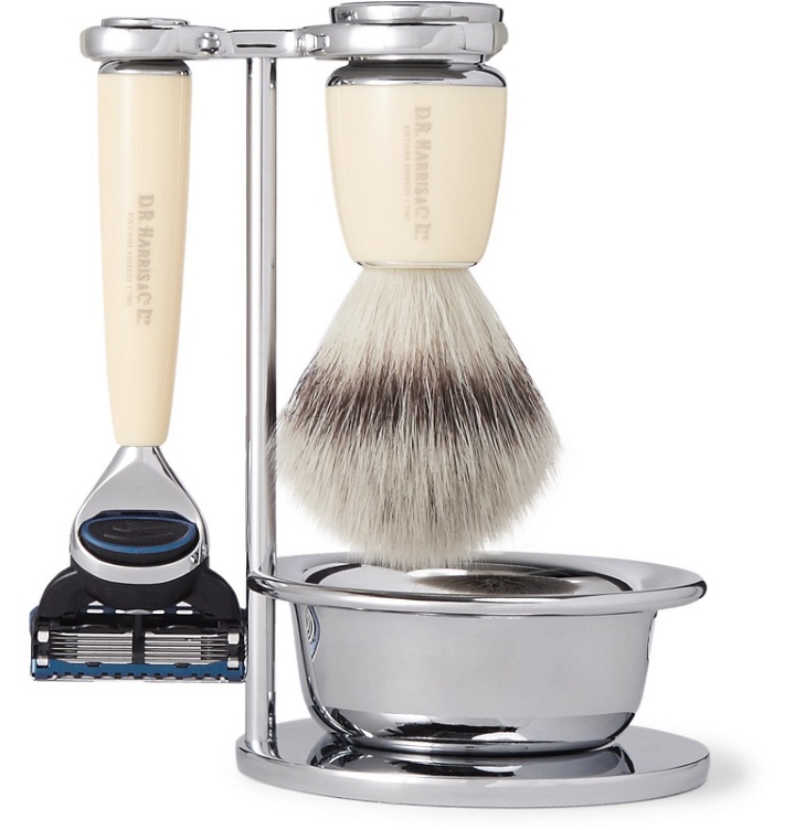 Photo: D R Harris - Safety Chrome and Resin Four-Piece Shaving Set - Colorless