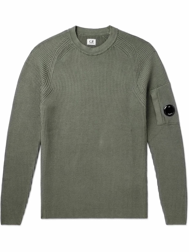 Photo: C.P. Company - Logo-Appliquéd Ribbed Sea Island Cotton Sweater - Green