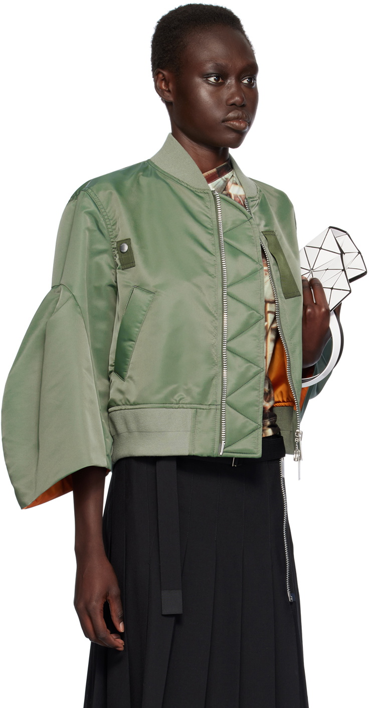 sacai スカジャン アイボリー/グリーン sacai Green Nylon Bomber Jacket Sacai