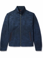 Etro - Leather-Trimmed Cotton and Wool-Blend Jacquard Bomber Jacket - Blue