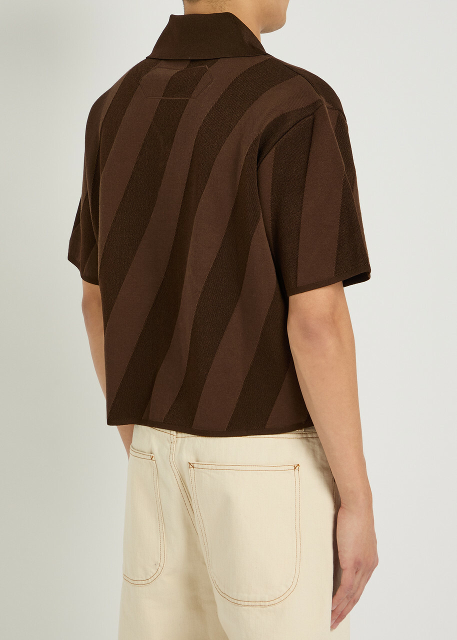 Jacquemus Le Polo Maille Striped Close-knit Polo Shirt Brown