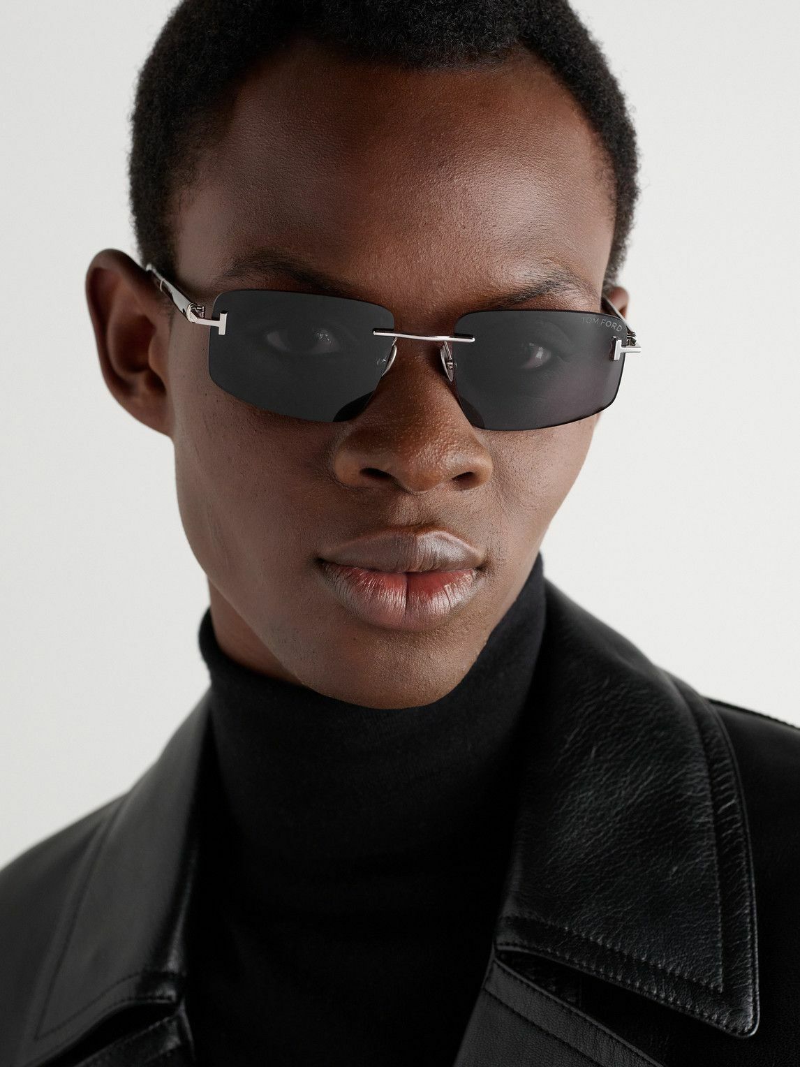 TOM FORD - Rimless Rectangular-Frame Silver-Tone Horn and Tortoiseshell Acetate Sunglasses