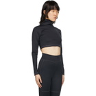 Pyer Moss Black Embroidered Logo Cropped Turtleneck