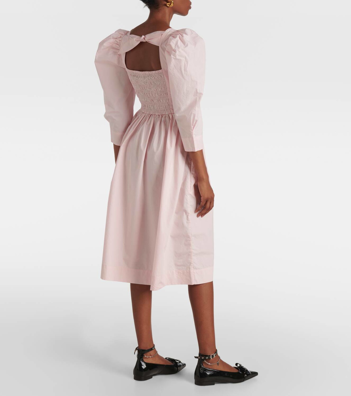 knee length dresses for ladies Ganni Cotton Poplin V-Neck Midi Dress  Shop at the Mix