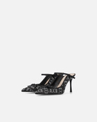 Pinko Rhinestoned Satin Slip Ons With Heel Limo Black