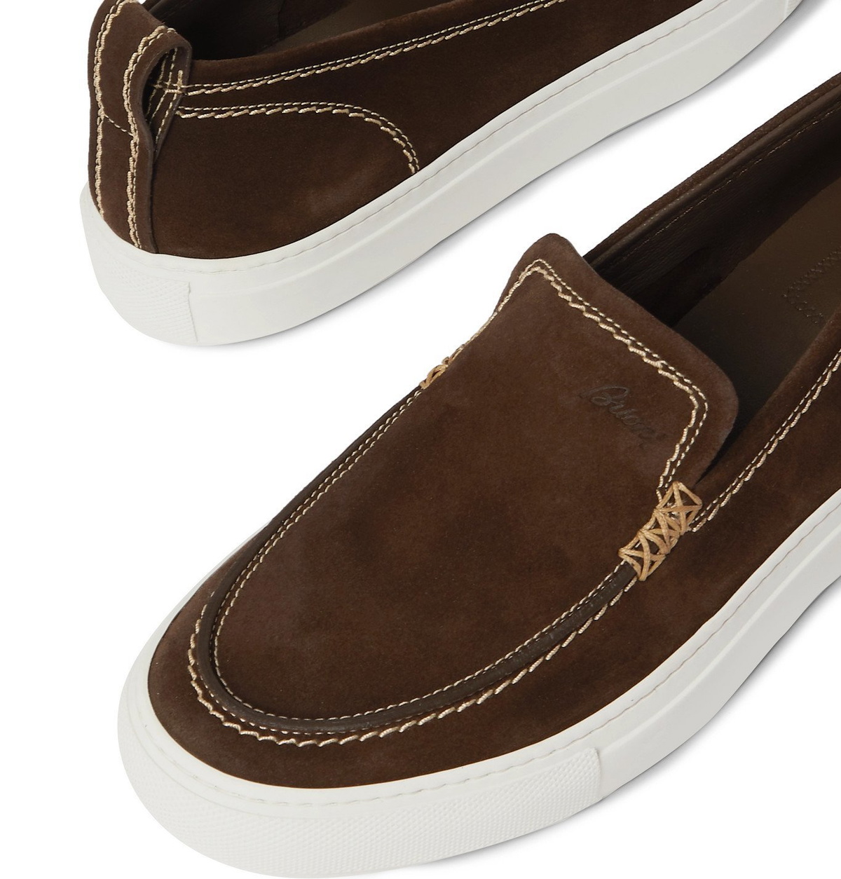 BRIONI - Suede Slip-On Sneakers - Brown Brioni display picture 2
