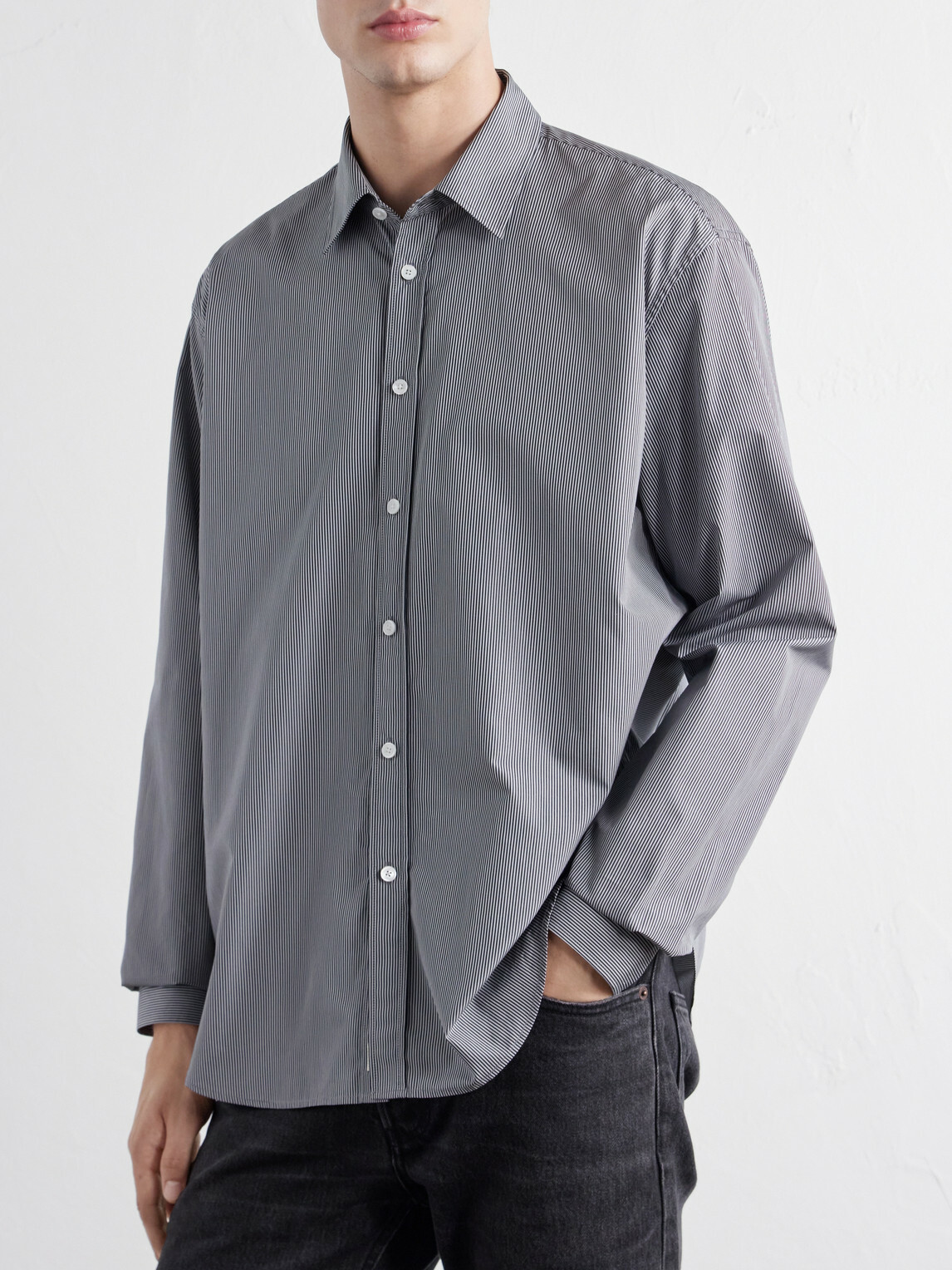 TOTEME - Striped Cotton-Poplin Shirt - Gray
