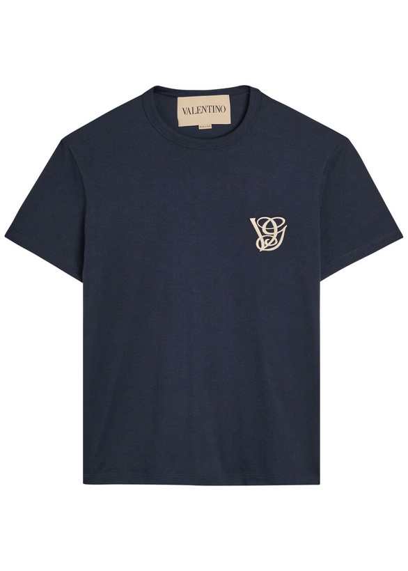 Photo: Valentino Garavani Logo-embroidered Cotton T-shirt Navy