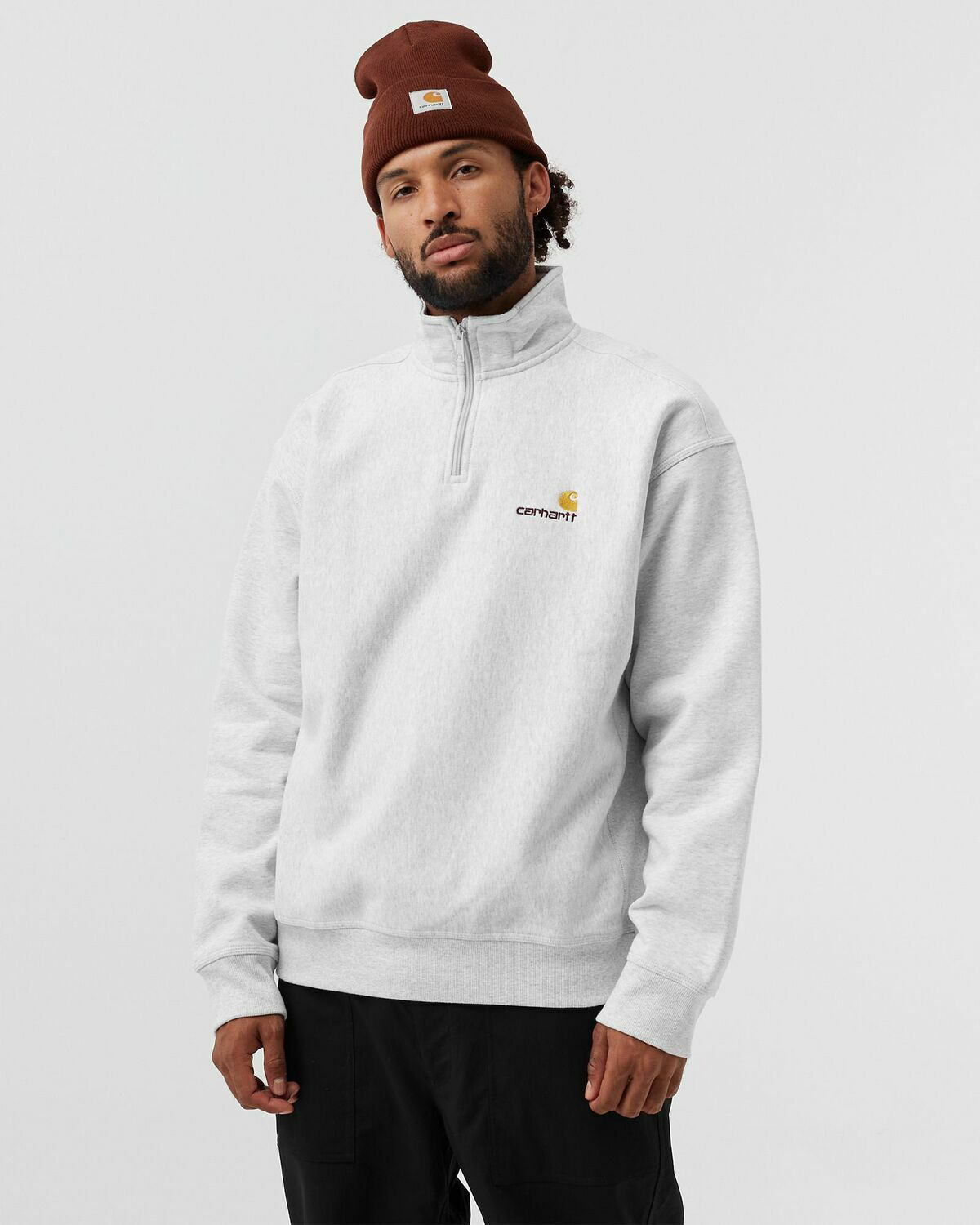 Carhartt Wip Half Zip American Script Sweatshirt Grey Mens Sweatshirts Carhartt WIP