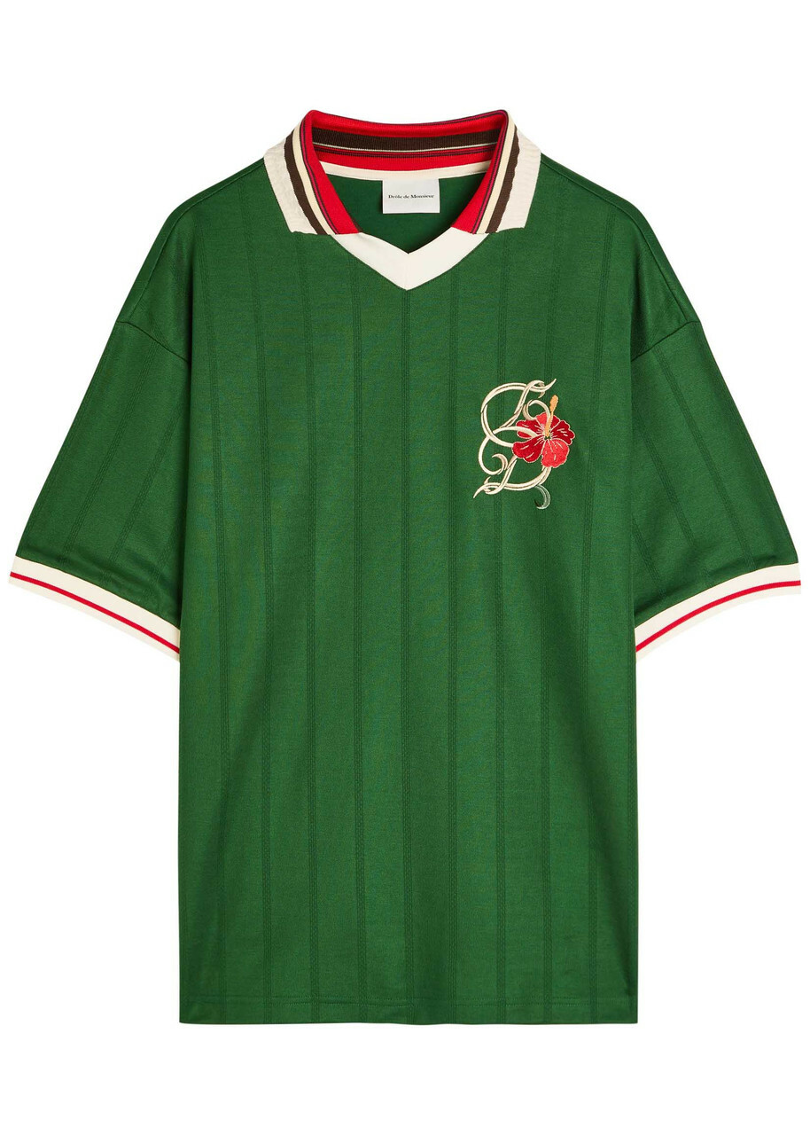 DRÔLE DE Monsieur Polo D Hibiscus Embroidered Jersey Polo Shirt Dark Green