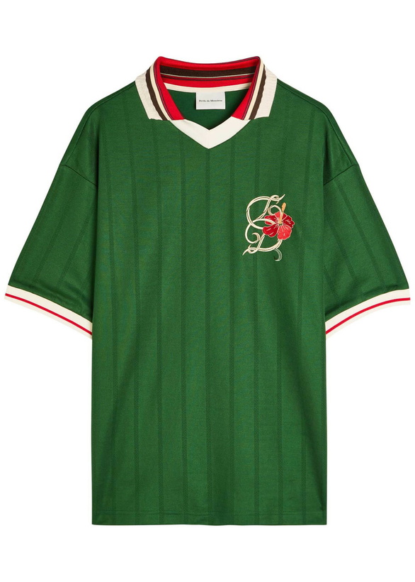 Photo: DRÔLE DE Monsieur Polo D Hibiscus Embroidered Jersey Polo Shirt Dark Green