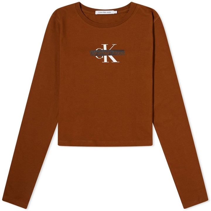 Photo: Calvin Klein Women's Long Sleeve Seasonal Mono Logo T-Shirt in Fudge Brown