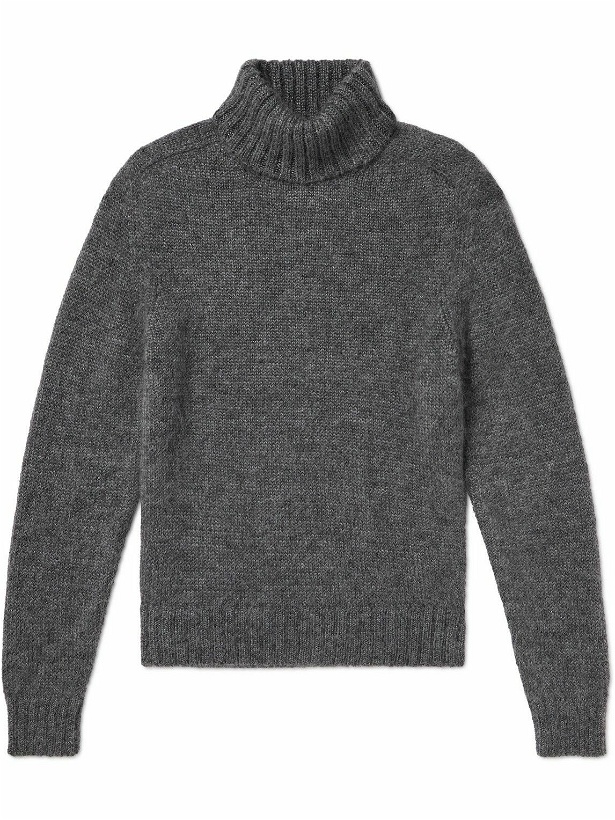 Photo: TOM FORD - Brushed Ribbed Mohair and Silk-Blend Rollneck Sweater - Gray