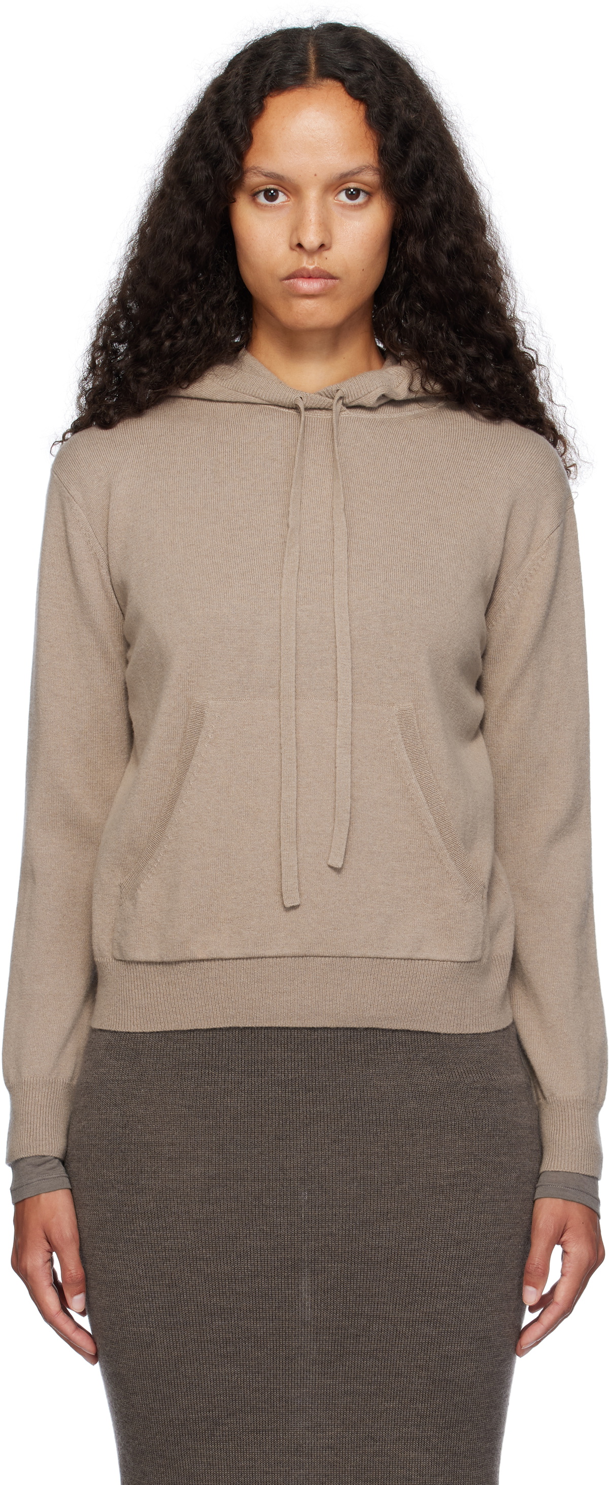 MaxMara ベージュ フーディ Max Mara Women's Knit Hoodie in Hazelnut Max Mara