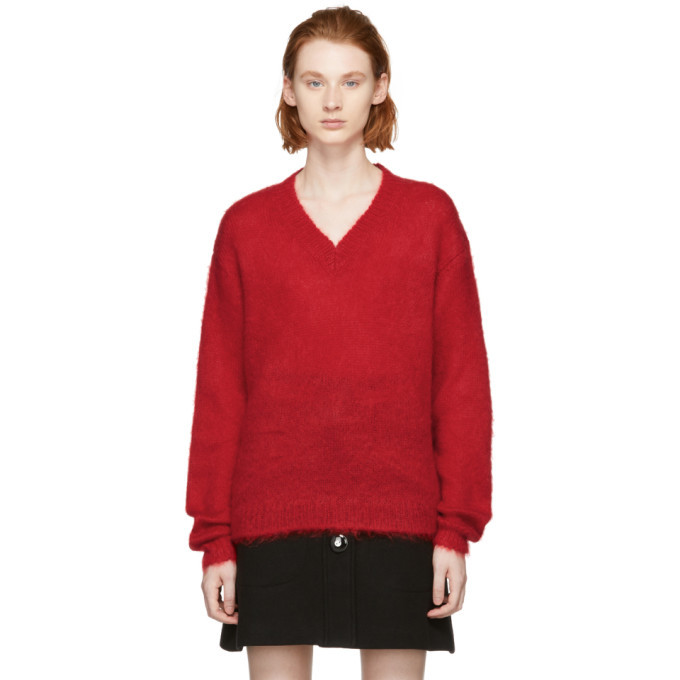 Miu Miu Red Mohair V-Neck Sweater Miu Miu