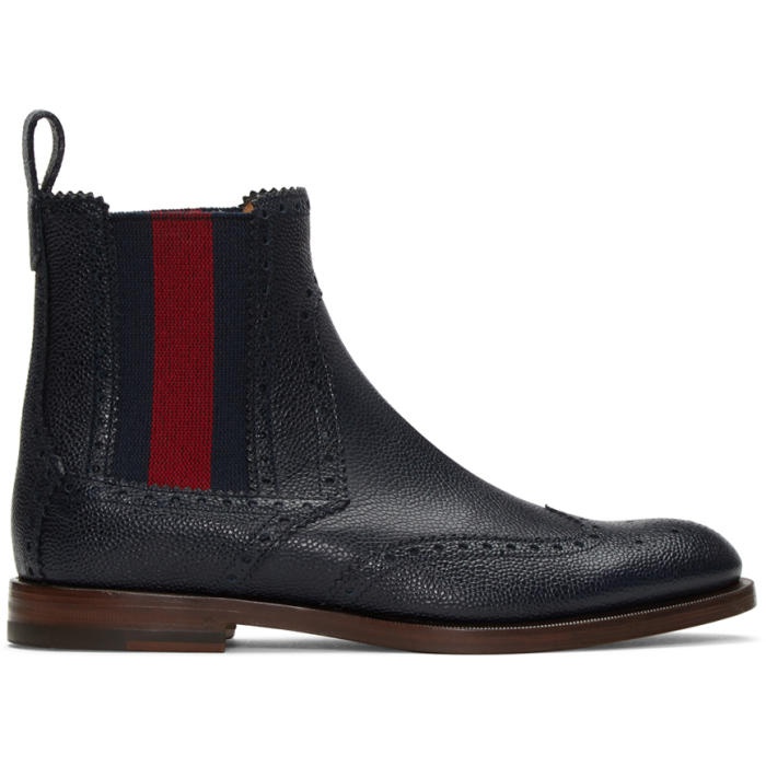 Photo: Gucci Navy Band Chelsea Boots