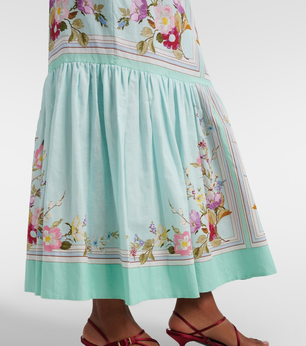 Self-Portrait Belted floral linen midi dress