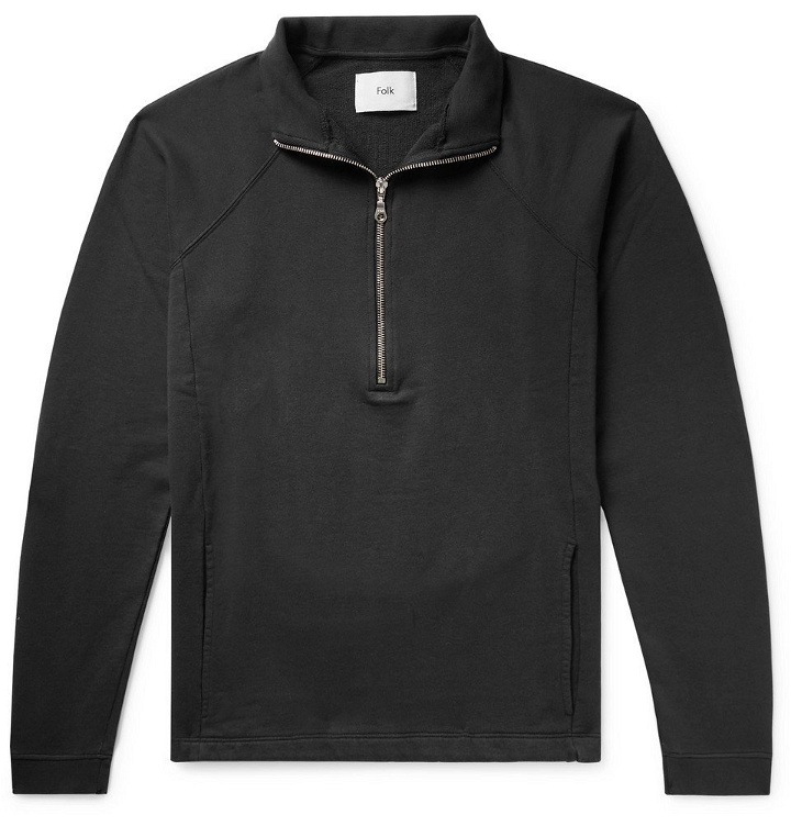 Photo: Folk - Rivet Loopback Cotton-Jersey Half-Zip Sweatshirt - Men - Black
