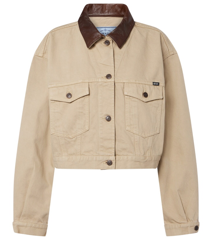 Photo: Prada Leather-trimmed cropped denim jacket